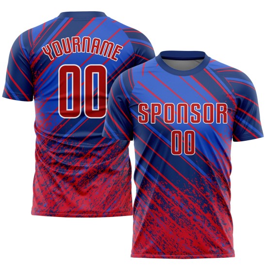Individuelles Fußballtrikot mit Sublimationsdruck in Königsrot und Weiß Individuelles Fußballtrikot mit Sublimationsdruck in Königsrot und Weiß