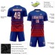 Benutzerdefinierte Royal Weiß-Rot Nadelstreifen Fade Fashion Sublimation Fußball Uniform Trikot Benutzerdefinierte Royal Weiß-Rot Nadelstreifen Fade Fashion Sublimation Fußball Uniform Trikot