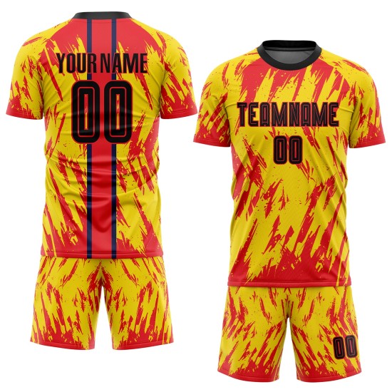 Benutzerdefiniertes Fußballtrikot mit Sublimationsdruck in Gold und Schwarz Benutzerdefiniertes Fußballtrikot mit Sublimationsdruck in Gold und Schwarz