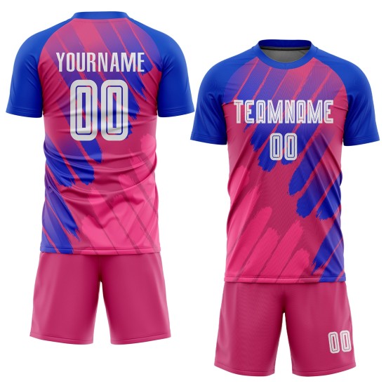 Benutzerdefiniertes drittes Sublimations-Fußballtrikot in Rosa-Weiß-Royal Benutzerdefiniertes drittes Sublimations-Fußballtrikot in Rosa-Weiß-Royal
