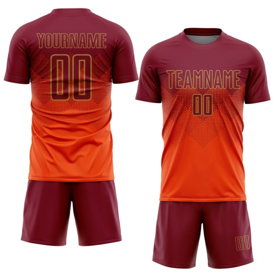 Benutzerdefiniertes orange-rot-altgold Sublimation Fußballuniformtrikot Benutzerdefiniertes orange-rot-altgold Sublimation Fußballuniformtrikot