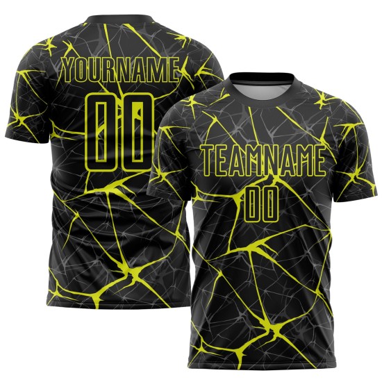 Benutzerdefiniertes schwarzes neongelbes Sublimations-Fußballtrikot Benutzerdefiniertes schwarzes neongelbes Sublimations-Fußballtrikot