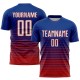 Benutzerdefinierte Royal Weiß-Rot Nadelstreifen Fade Fashion Sublimation Fußball Uniform Trikot Benutzerdefinierte Royal Weiß-Rot Nadelstreifen Fade Fashion Sublimation Fußball Uniform Trikot