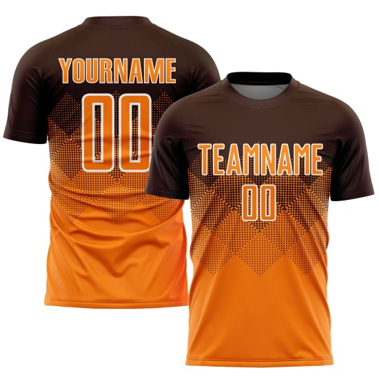 Benutzerdefiniertes Brown Bay Orange-Weiß Sublimation Fußballtrikot Benutzerdefiniertes Brown Bay Orange-Weiß Sublimation Fußballtrikot
