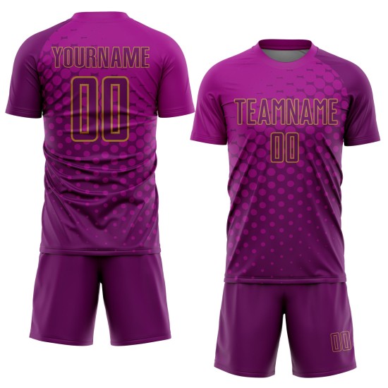 Benutzerdefiniertes dunkelrosa, lila-altes Gold Sublimation Fußballuniformtrikot Benutzerdefiniertes dunkelrosa, lila-altes Gold Sublimation Fußballuniformtrikot