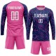 Benutzerdefiniertes Marineblaues Weiß-Rosa Sublimations-Fußballtrikot Benutzerdefiniertes Marineblaues Weiß-Rosa Sublimations-Fußballtrikot