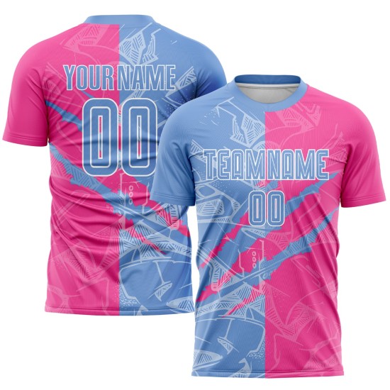 Benutzerdefinierte Graffiti Muster Hellblau-Rosa Scratch Sublimation Fußball Uniform Jersey Benutzerdefinierte Graffiti Muster Hellblau-Rosa Scratch Sublimation Fußball Uniform Jersey