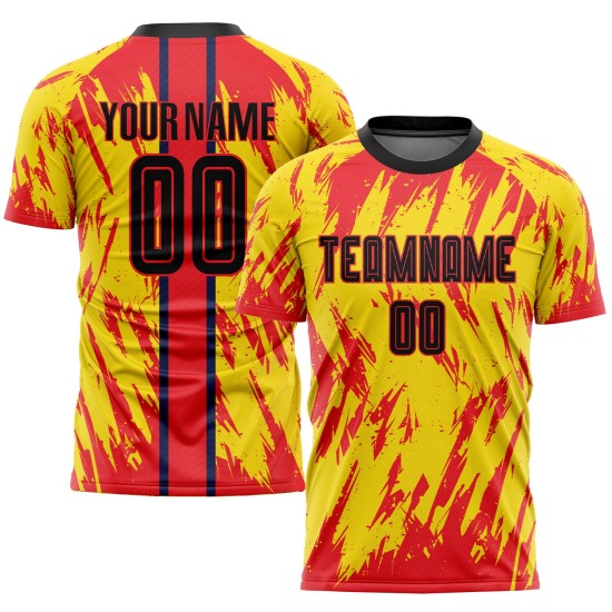 Benutzerdefiniertes Fußballtrikot mit Sublimationsdruck in Gold und Schwarz Benutzerdefiniertes Fußballtrikot mit Sublimationsdruck in Gold und Schwarz