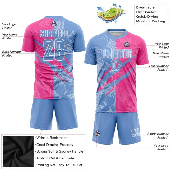 Benutzerdefinierte Graffiti Muster Hellblau-Rosa Scratch Sublimation Fußball Uniform Jersey Benutzerdefinierte Graffiti Muster Hellblau-Rosa Scratch Sublimation Fußball Uniform Jersey