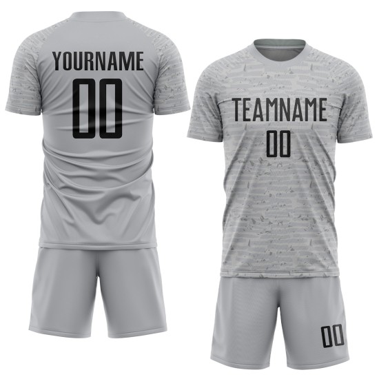 Benutzerdefiniertes grau-schwarzes Sublimations-Fußballtrikot Benutzerdefiniertes grau-schwarzes Sublimations-Fußballtrikot