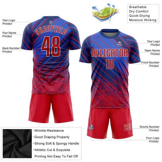 Individuelles Fußballtrikot mit Sublimationsdruck in Königsrot und Weiß Individuelles Fußballtrikot mit Sublimationsdruck in Königsrot und Weiß