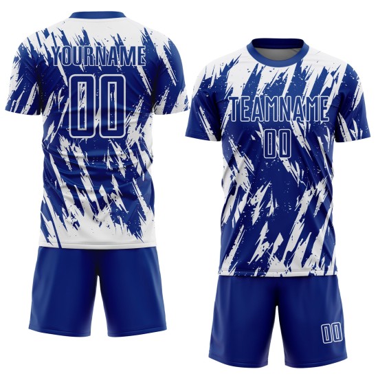 Benutzerdefiniertes Fußballtrikot in Königsweiß mit Sublimationsdruck Benutzerdefiniertes Fußballtrikot in Königsweiß mit Sublimationsdruck