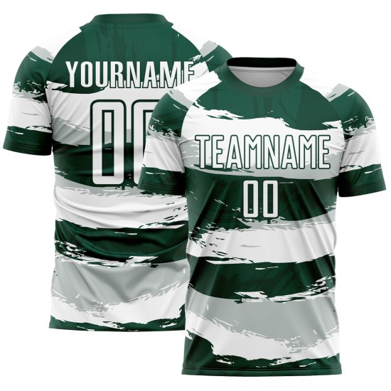Benutzerdefiniertes grün-weißes Sublimations-Fußballtrikot Benutzerdefiniertes grün-weißes Sublimations-Fußballtrikot