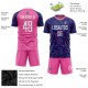Benutzerdefiniertes Marineblaues Weiß-Rosa Sublimations-Fußballtrikot Benutzerdefiniertes Marineblaues Weiß-Rosa Sublimations-Fußballtrikot