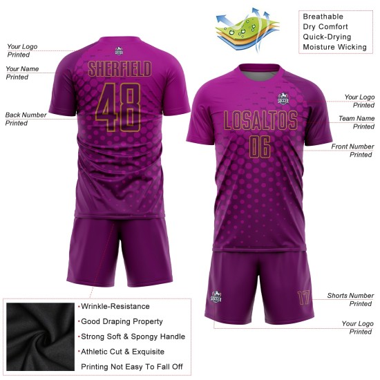 Benutzerdefiniertes dunkelrosa, lila-altes Gold Sublimation Fußballuniformtrikot Benutzerdefiniertes dunkelrosa, lila-altes Gold Sublimation Fußballuniformtrikot
