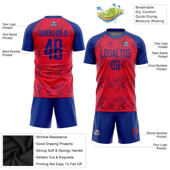 Benutzerdefiniertes rotes Royal Sublimations-Fußballtrikot Benutzerdefiniertes rotes Royal Sublimations-Fußballtrikot